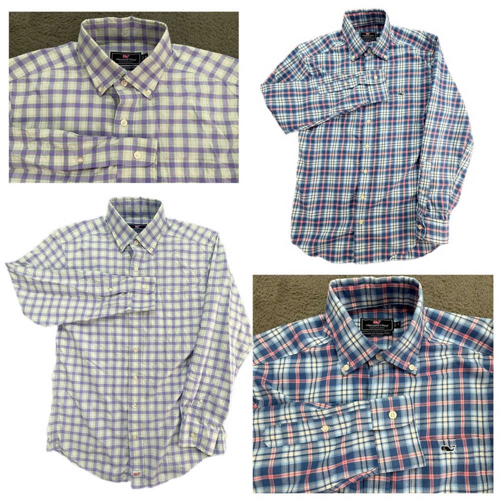 2 Vineyard Vines Performance Classic Fit Murray Shirt Plaid Button Down Mens S